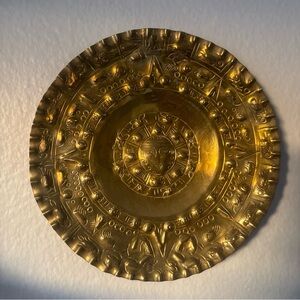 Vintage sBrass Mayan Aztec Calendar Plates x 2